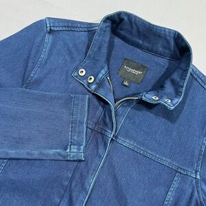 Liverpool Denim Jacket High Neck Zip Front Dark Wash Blue Womens Size S